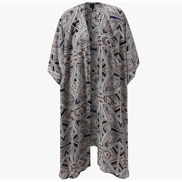 Mossimo Boho open Kimono top Diamond Pattern High low Black Blue White Size XS - Picture 1 of 14